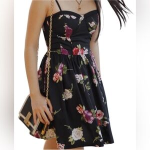 Band of Gypsies Floral Black Pink Mini Sundress Boho Size S